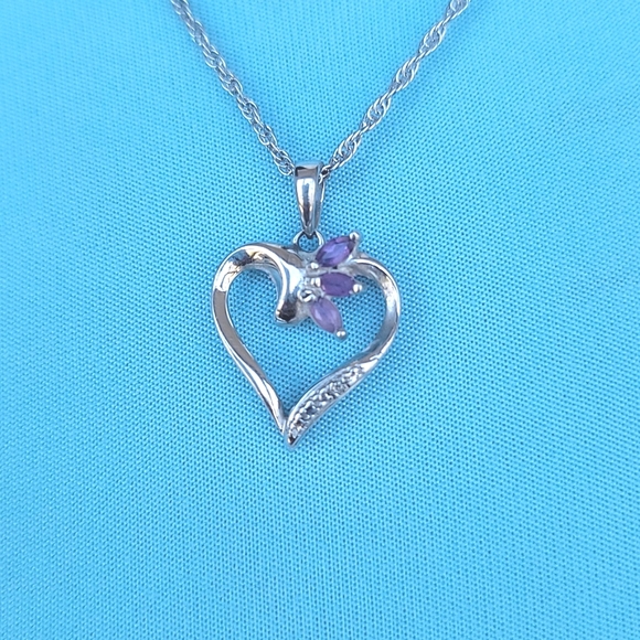 Jewelry - Sterling Silver Heart Embellished with Amethyst Necklace